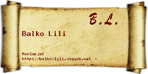 Balko Lili névjegykártya
